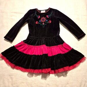 Hanna Andersson girls size 100 or 4 black & red velvet embroidered dress, VGUC